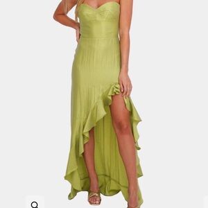 NWT Hemline Strapless Sweetheart High-Low Gown in Serpent (chartreuse/lime)